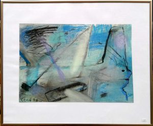 Günter (Benno) Kiefer-Lerch, "Blaue Stille" (1990), Pastellkreide auf Papier, 26x38 cm (mit Rahmen 40x50 cm)