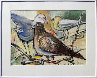Benno" Günter Kiefer-Lerch "Warten auf Godot zu dritt" 2001 | Mischtechnik, 28x40 cm, mit Rahamen 40x50 cm