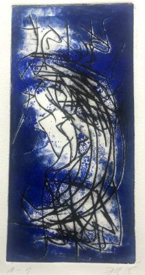 Ingrid Bertel "Haiku" (2015), Kaltnadelradierung (blau), 30x40 cm