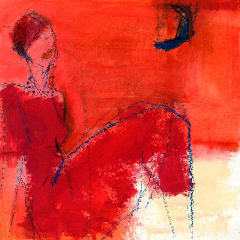 Sibylle Meister "Schlafwandlerin", 2007, Mischtechnik auf Papier, 30x30 cm