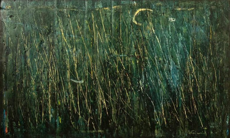 Peter Weinreich "Mondnacht" (2017) | Tusche, Acryl, Tempera auf Pappe | 60x100 cm