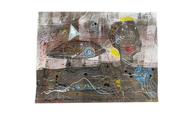 Franziska Groszer "Wasserwanderung" (2018/20), Mischtechnik auf Papier, 20x15,5 cm