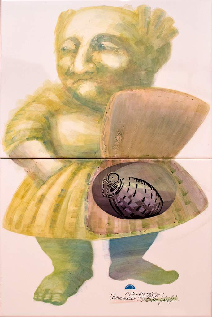 PETR PRICHYSTAL "EINE NETTE! TROTZDEM SCHEISSE!", 2015, Keramik-Fliesen, 60x45 cm